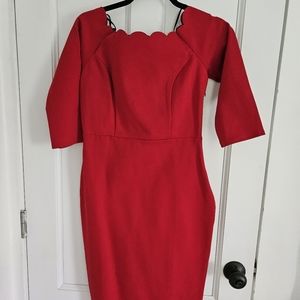 Lulus size M scalloped neck knee length red dress.
